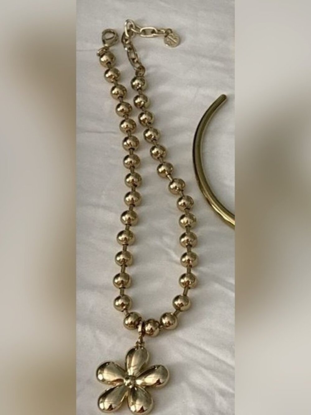 Gold Ball Chain Necklace with Puffy Flower Pendant